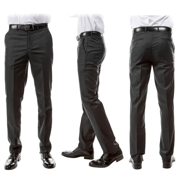 Azzuro Men's 3-Pack of Charcoal Dress Pants (Unhemmed/Open Bottom) - Picture 1 of 4